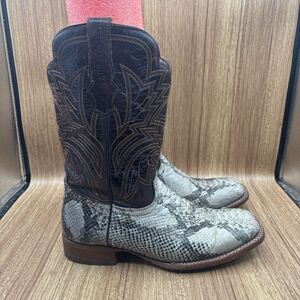Alfa Western Wear Rustic Natural Python Print Leather Cowboy Boots US 10 Men’s